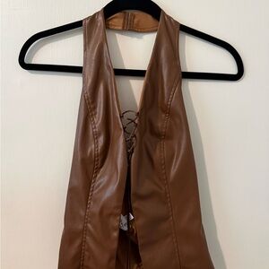 Princess Polly Brown Leather Halter Top